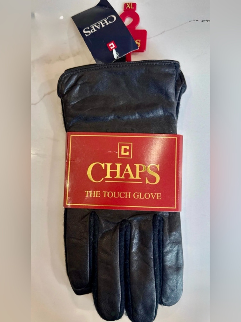 Chaps Black Leather Touchscreen Gloves